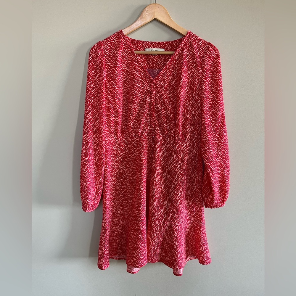 LOFT Heart Print Red Dress - Size 2